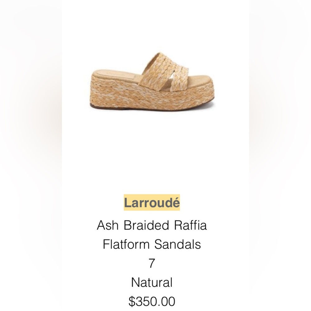 Laroude Ash braided raffia flatform sandal, size 7. Worn once sandals like new.